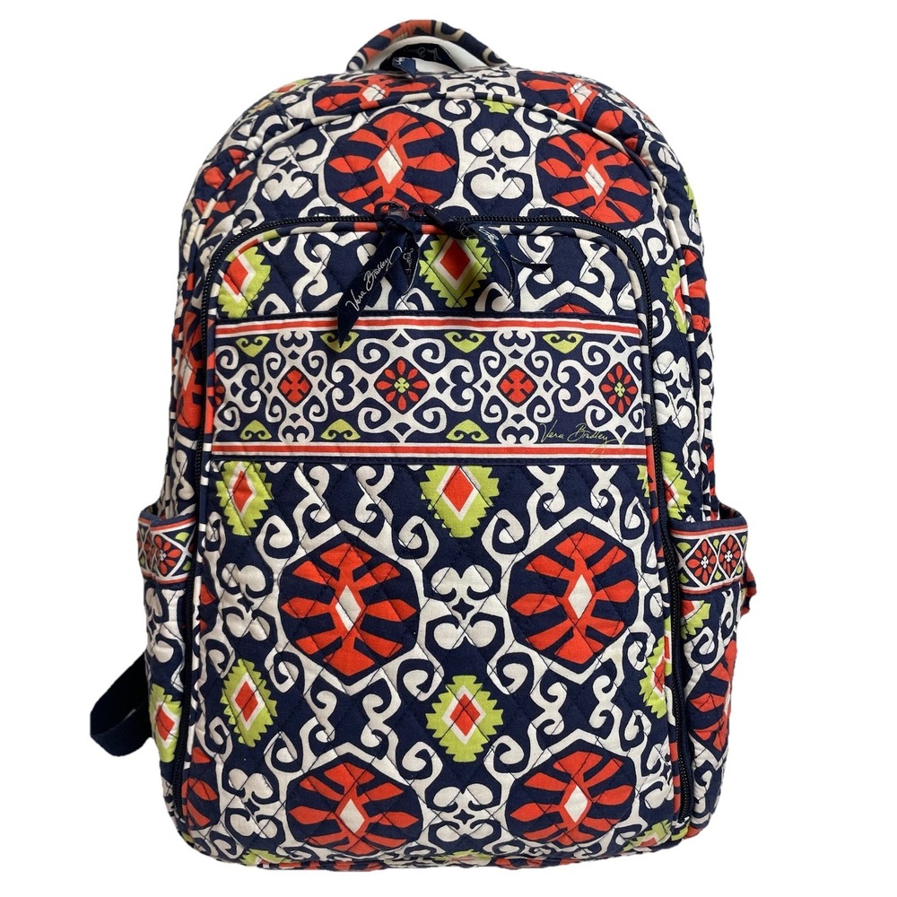 Vera Bradley Quilted Backpack Filigree Cotton Orange White School Travel
